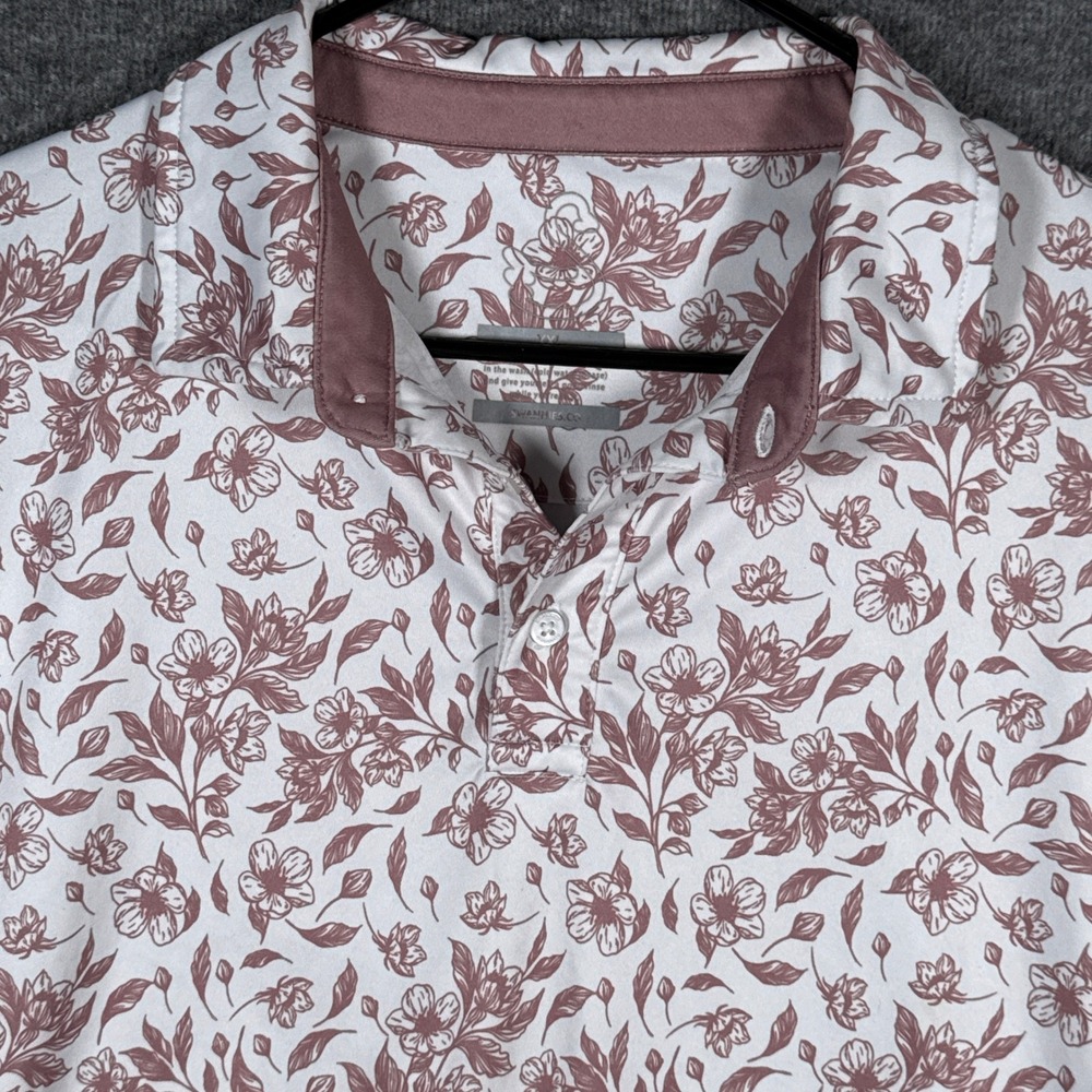 Swannies Golf Polo Mens XXL White Purple Floral Short Sleeve Performance Shirt